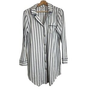 Petite Plume Women's White Navy Stripe 100% Pima Cotton Nightshirt Pajama Size S